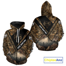 Load image into Gallery viewer, Deer Hunting Shirt Custom Name 3D All Over Print with Deer Skull &amp; Brown Camo For Deer Hunters NBT79
