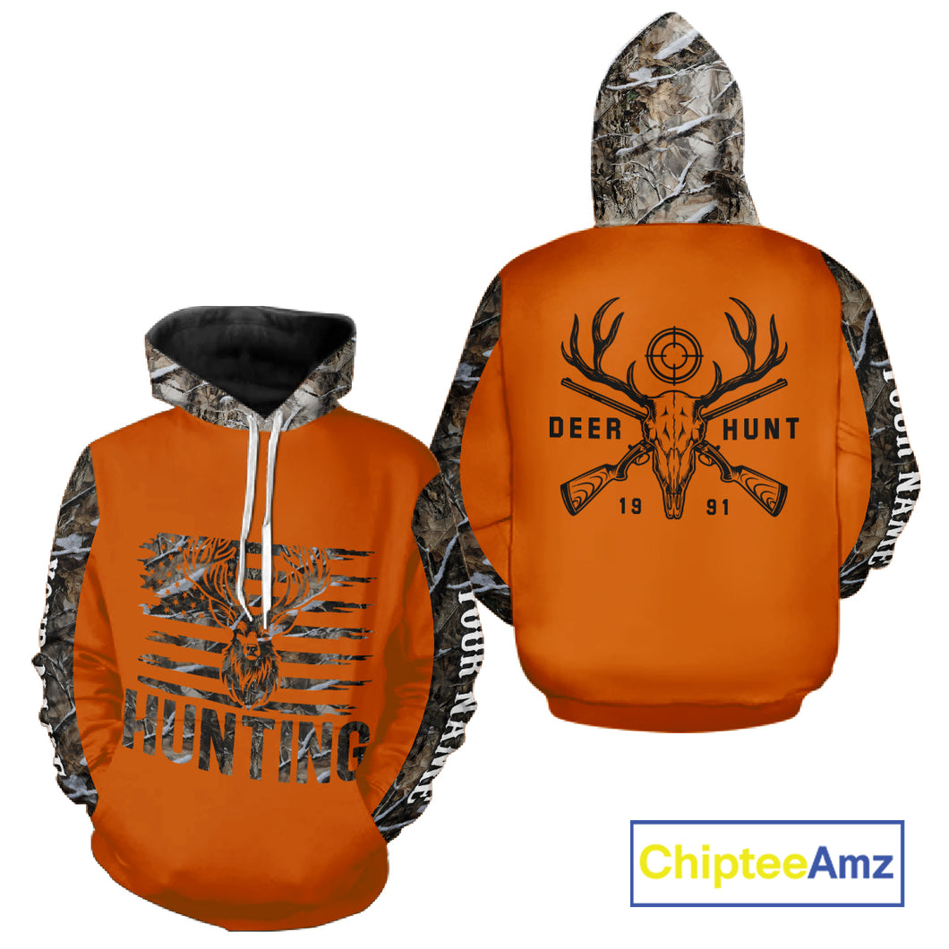 Personalized Deer Hunting Orange Camouflage Custom Name 3D Print Shirt, Deer Hunting Gifts NBT82