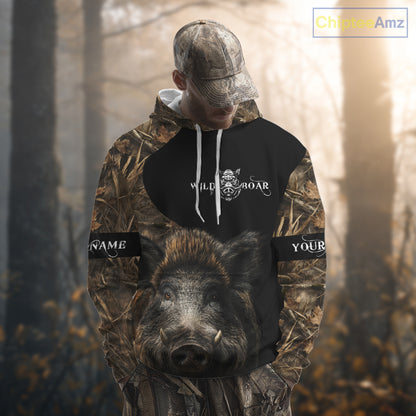 Wild Boar Hunting Camouflage Custom Name 3D All Over Print Shirts, Personalized Hunting Gifts NBT103