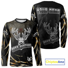 Load image into Gallery viewer, Deer Hunting Black Camo Custom Name Long Sleeve, Hoodie Shirt for Hunters NBT03