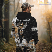Load image into Gallery viewer, Snowfall Deer Hunting Hoodie, Longsleeves Shirt – Winter Camo Custom Name for Big Game Hunters NBT33