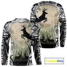 Load image into Gallery viewer, Grey Camo Deer Hunting Hoodie, Buck with Scope Silhouette, Whitetail Season NBT14