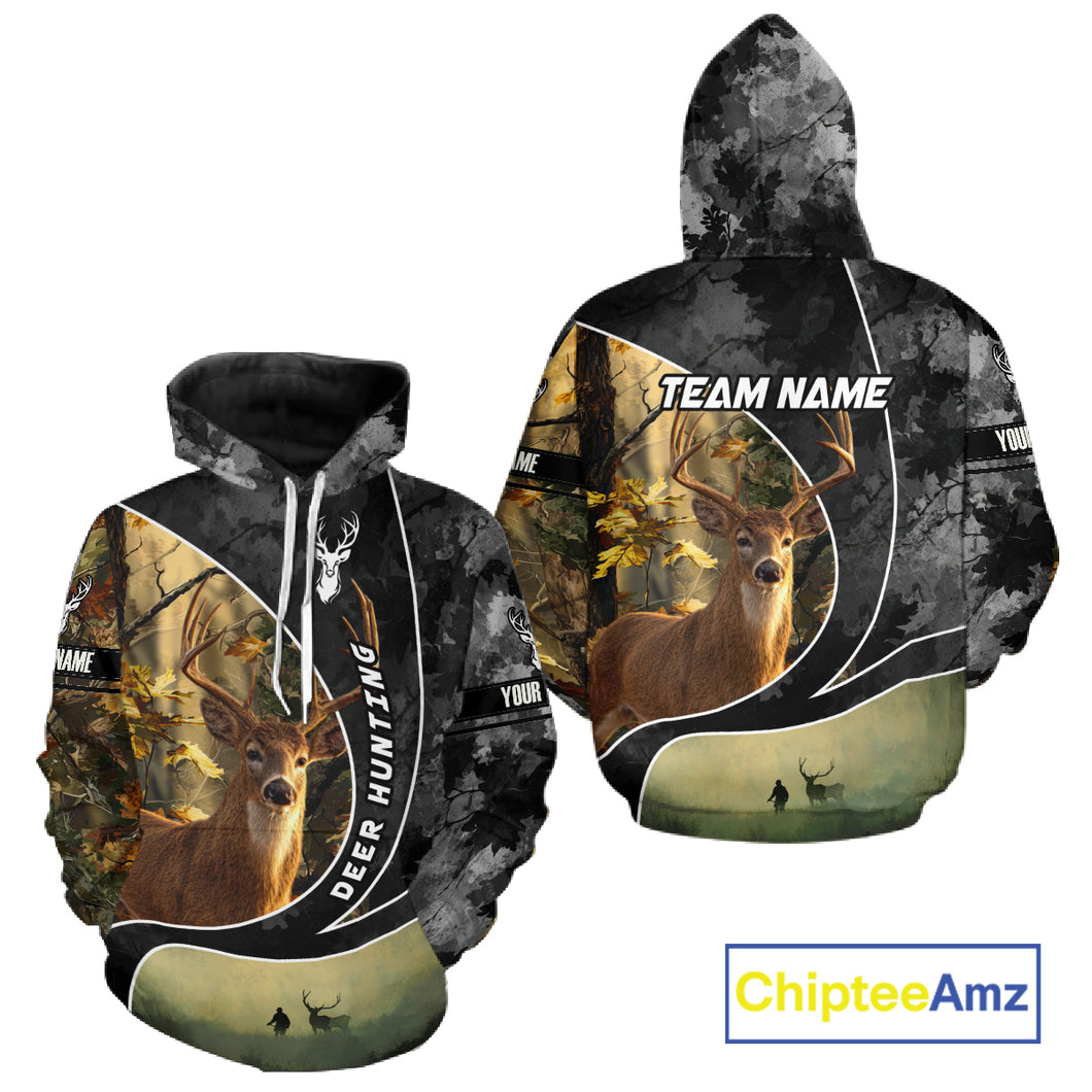 Personalized Deer Hunting Hoodie, Longsleeve Shirt – Whitetail Buck, Fall Camo, Gifts for Men NBT27