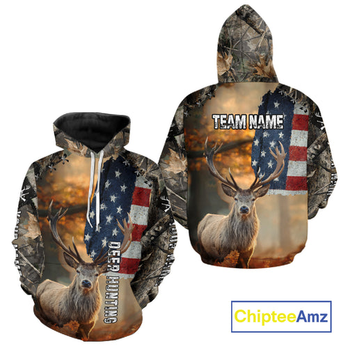 American Flag Camouflage Red Deer Hunting Shirts – Custom Name Hunting Clothes for Men NBT39