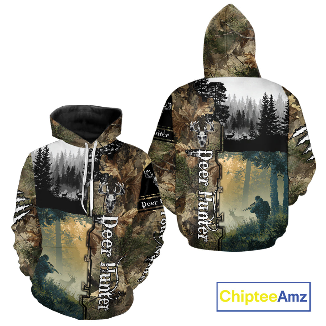 Personalized Forest Camo Deer Hunting 3D All Over Printed Custom Name Shirts Hunting Gifts NBT65