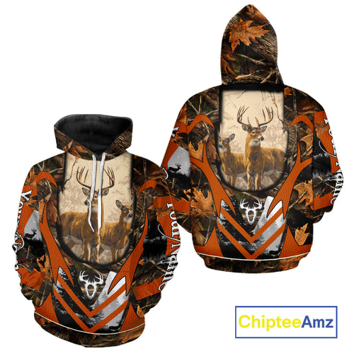 Deer Hunting Shirt Personalized 3D All Over Print Orange Camo Leather Pattern Hunting Clothes NBT94