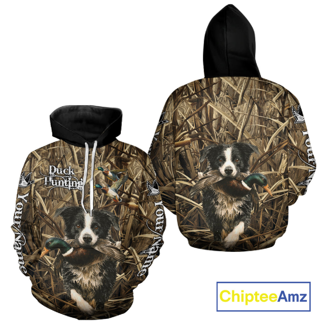 Custom Border Collies Duck Hunting Camo 3D Printed Shirts, Duck Hunting Apparel, Hunting Gifts NBT191