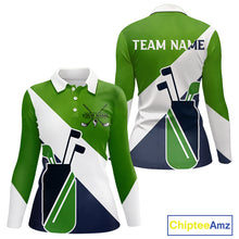 Load image into Gallery viewer, Green &amp; Blue Golf Bag Womens Golf Polo Shirts Custom Golf Shirts, Golf Attire For Ladies NBT576