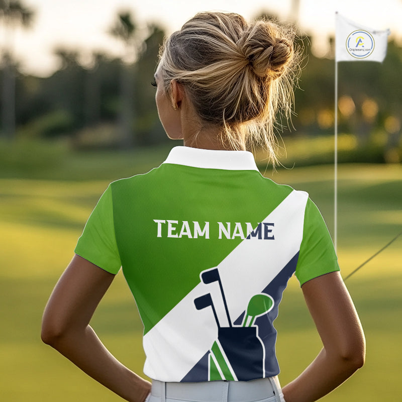 Green & Blue Golf Bag Womens Golf Polo Shirts Custom Golf Shirts, Golf Attire For Ladies NBT576
