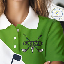 Load image into Gallery viewer, Green &amp; Blue Golf Bag Womens Golf Polo Shirts Custom Golf Shirts, Golf Attire For Ladies NBT576
