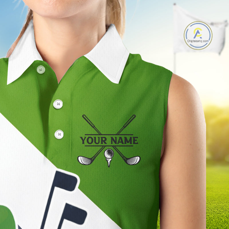 Green & Blue Golf Bag Womens Sleeveless Golf Polo Shirts Custom Golf Shirts, Golf Attire For Ladies NBT576