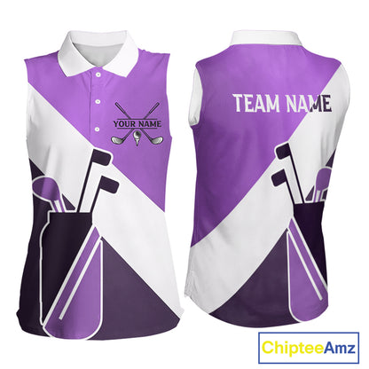 Purple Golf Bag Womens Sleeveless Golf Polo Shirts Custom Golf Shirts, Golf Attire For Ladies NBT577