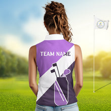 Load image into Gallery viewer, Purple Golf Bag Womens Sleeveless Golf Polo Shirts Custom Golf Shirts, Golf Attire For Ladies NBT577