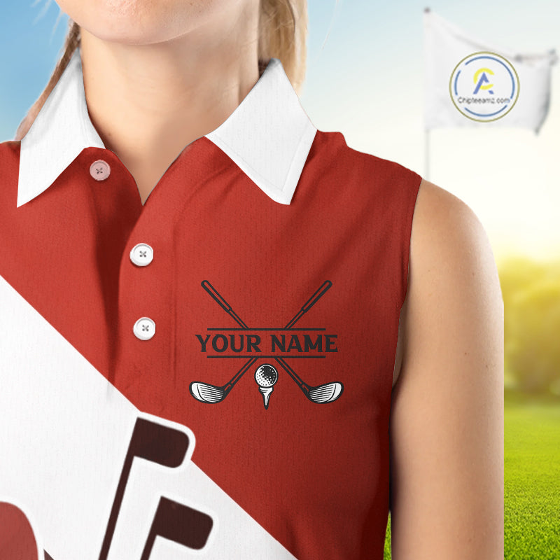Red Golf Bag Womens Sleeveless Golf Polo Shirts Custom Golf Shirts, Golf Attire For Ladies NBT578