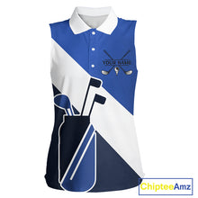 Load image into Gallery viewer, Blue Golf Bag Womens Sleeveless Golf Polo Shirts Custom Golf Shirts, Golf Attire For Ladies NBT579