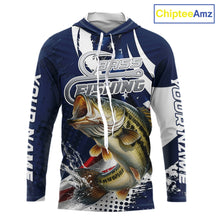 Load image into Gallery viewer, Bass Fishing American Flag Custom Long Sleeve Hooded Tournament Fishing Shirts, Patriotic Bass Fishing Jerseys NBT717