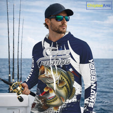 Load image into Gallery viewer, Bass Fishing American Flag Custom Long Sleeve Hooded Tournament Fishing Shirts, Patriotic Bass Fishing Jerseys NBT717