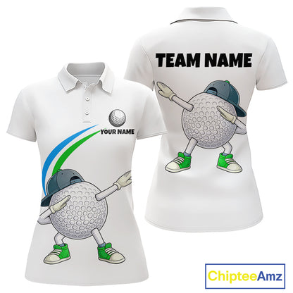 White Funny Golf Ball Custom Team Polo Shirt, Personalized Womens Golf Polo Shirt, Golf Lovers Gift NBT603