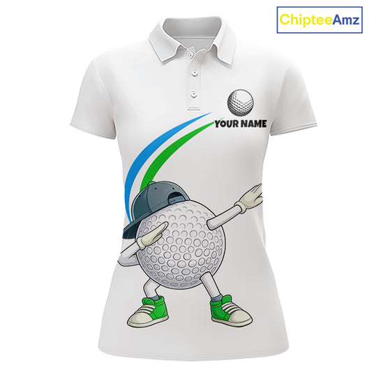 White Funny Golf Ball Custom Team Polo Shirt, Personalized Womens Golf Polo Shirt, Golf Lovers Gift NBT603