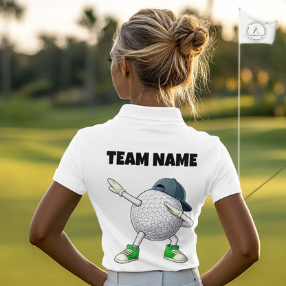 White Funny Golf Ball Custom Team Polo Shirt, Personalized Womens Golf Polo Shirt, Golf Lovers Gift NBT603