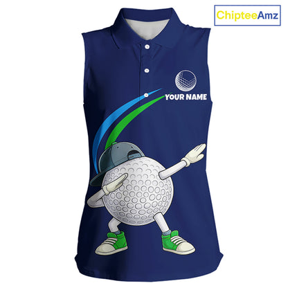 Blue Funny Golf Ball Custom Team Polo Shirt, Personalized Womens Sleeveless Golf Polo Shirt, Golf Lovers Gift NBT604