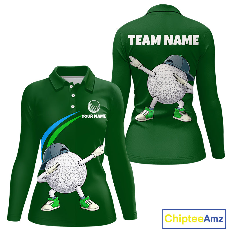 Green Funny Golf Ball Custom Team Polo Shirt, Personalized Womens Golf Polo Shirt, Golf Lovers Gift NBT605
