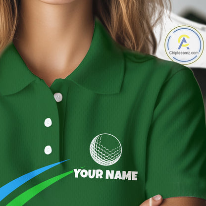 Green Funny Golf Ball Custom Team Polo Shirt, Personalized Womens Golf Polo Shirt, Golf Lovers Gift NBT605