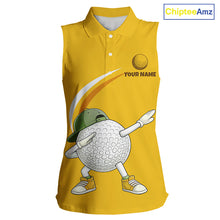 Load image into Gallery viewer, Yellow Funny Golf Ball Custom Team Polo Shirt, Personalized Womens Sleeveless Golf Polo Shirt, Golf Lovers Gift NBT606