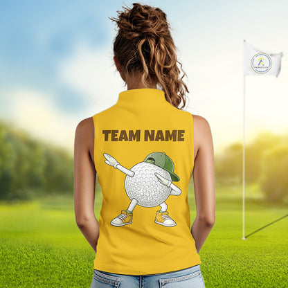 Yellow Funny Golf Ball Custom Team Polo Shirt, Personalized Womens Sleeveless Golf Polo Shirt, Golf Lovers Gift NBT606