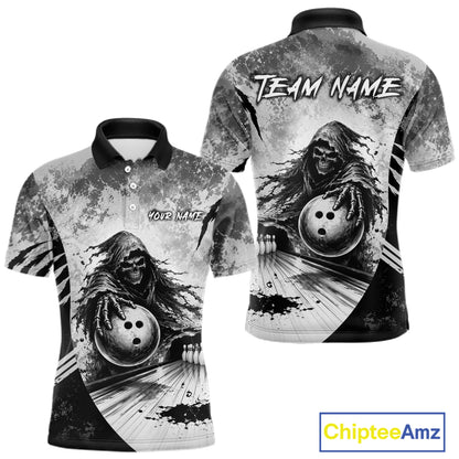 Custom Gray Camo Skeleton Grim Reaper Bowling Men Quarter-Zip Shirt, Halloween Bowling Jersey NBT911