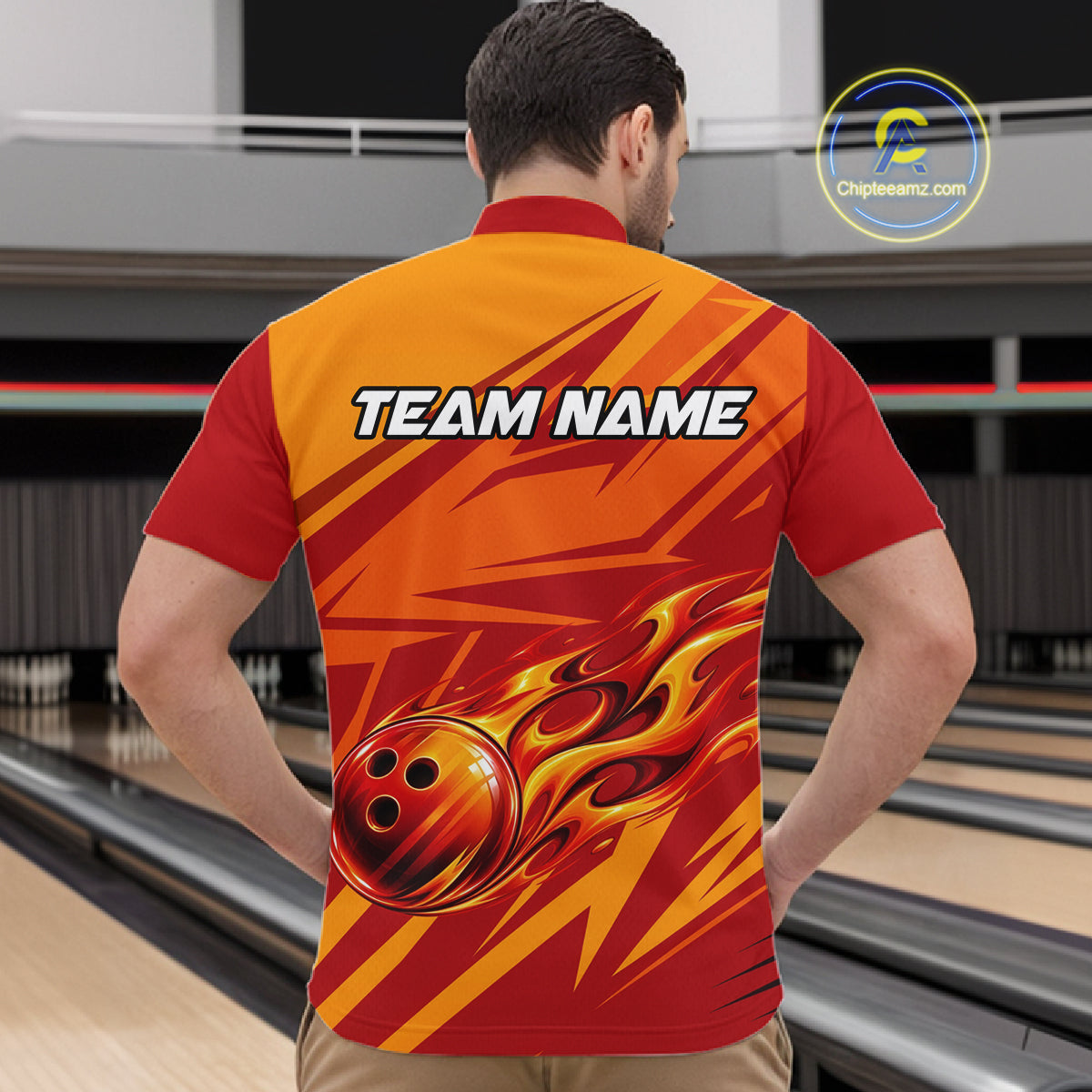 Red Orange Custom Flame Bowling Polo & 1/4 Quarter Zip Shirts For Men, Fire Bowling Team Jersey NBT982