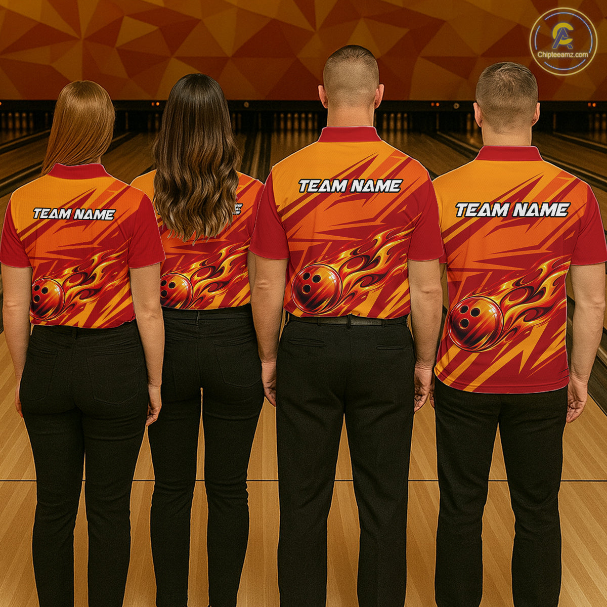 Red Orange Custom Flame Bowling Polo & 1/4 Quarter Zip Shirts For Men, Fire Bowling Team Jersey NBT982