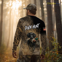 Load image into Gallery viewer, Custom Duck Hunting with Black Labrador Retriever US Flag Camo Shirts, Duck Hunting Clothes for Men NBT130