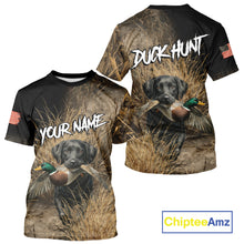 Load image into Gallery viewer, Custom Duck Hunting with Black Labrador Retriever US Flag Camo Shirts, Duck Hunting Clothes for Men NBT130