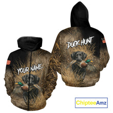 Load image into Gallery viewer, Custom Duck Hunting with Black Labrador Retriever US Flag Camo Shirts, Duck Hunting Clothes for Men NBT130