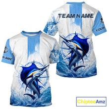Load image into Gallery viewer, Front and back view of Sailfish performance fishing shirt custom fishing T-shirt, lightweight moisture-wicking UPF fabric with Sailfish graphic