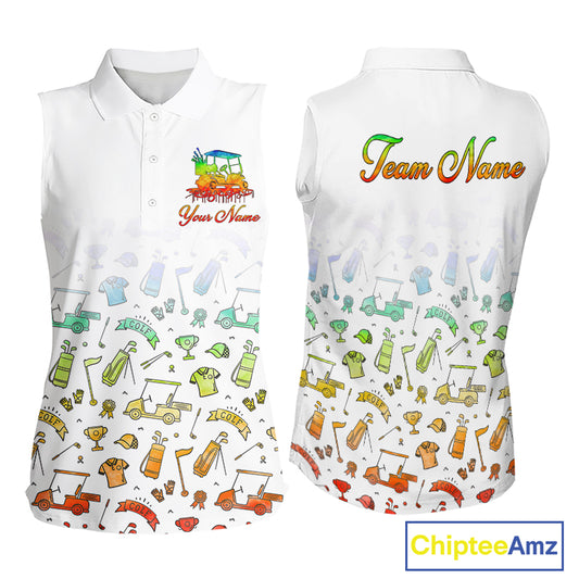 Womens Sleeveless Golf Polo Shirts Colorful Tie Dye Pattern Custom Name, Golf Shirts For Ladies NBT500