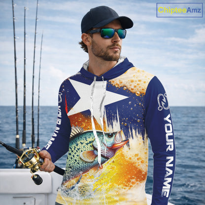 Custom Texas Flag Crappie Fishing Shirts, Funny Fishing Beer Shirts Long Sleeve Hooded For Team NBT617