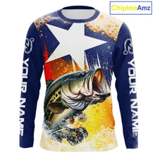 Load image into Gallery viewer, Custom Texas Flag Bass Fishing Shirts, Funny Fishing Beer Shirts Long Sleeve For Team NBT618