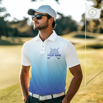 Blue White Mens Polo Golf  Shirts Custom Name Golf Shirt For Men, Golf Team Clothes NBT504