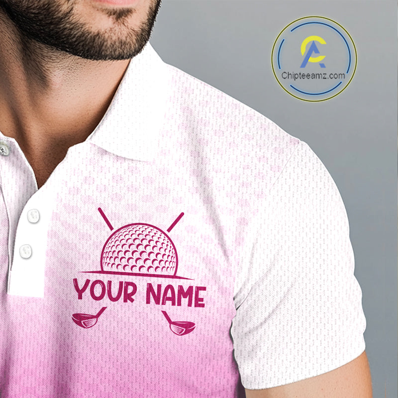 Pink White Mens Polo Golf  Shirts Custom Name Golf Shirt For Men, Golf Team Clothes NBT505