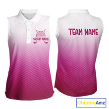Load image into Gallery viewer, Pink White Womens Sleeveless Polo Golf  Shirts Custom Name Golf Shirt For Women, Golf Team Clothes NBT505