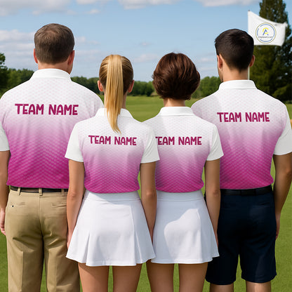 Pink White Mens Polo Golf  Shirts Custom Name Golf Shirt For Men, Golf Team Clothes NBT505