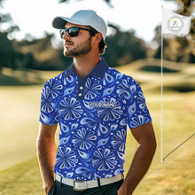 Load image into Gallery viewer, Mens Golf Polo Shirts Custom Name Blue Geometric Floral Pattern, Team Golf Shirt NBT512