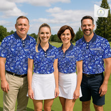 Load image into Gallery viewer, Mens Golf Polo Shirts Custom Name Blue Geometric Floral Pattern, Team Golf Shirt NBT512