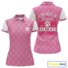 Load image into Gallery viewer, back view of humorous cat mom womens golf polo shirt custom name golf gift
