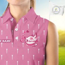 Load image into Gallery viewer, close up polyester fabric womens sleeveless golf polo shirt 