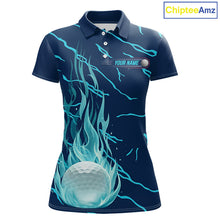 Load image into Gallery viewer, front view of green flame golf balls womens golf polo shirt for ladies