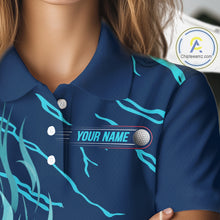 Load image into Gallery viewer, close up of green flame golf balls print on womens golf polo shirt