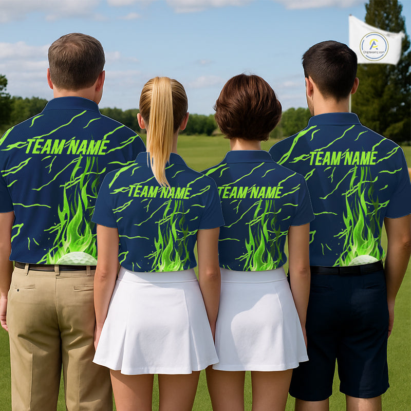 Golf Balls Green Flame Pattern Womens Golf Polo Shirts Matching Golf Outfits For Men NBT749